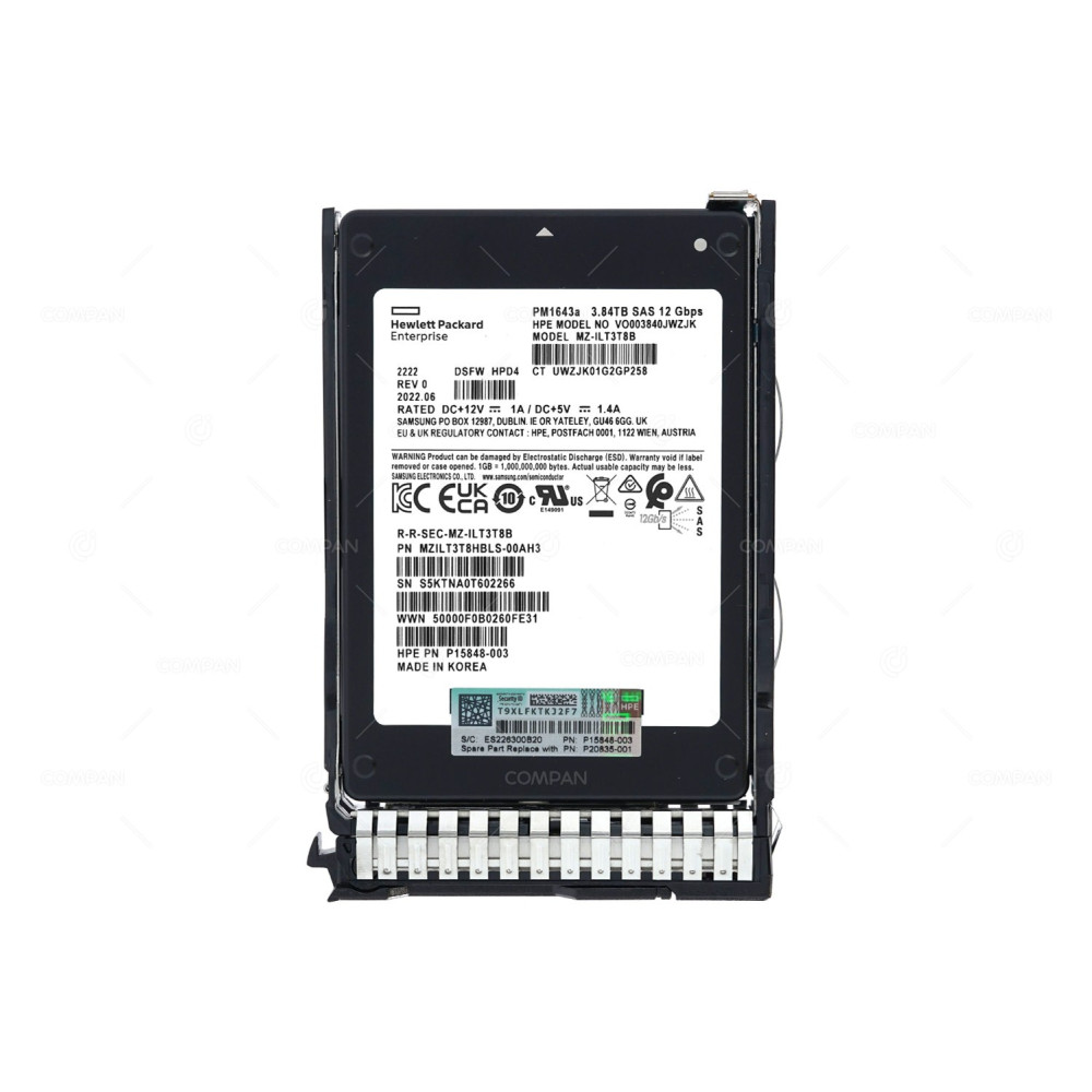 P20835-001 HP SSD 3.84TB SAS 12G 2.5" SFF FOR HP PROLIANT DL380 G10